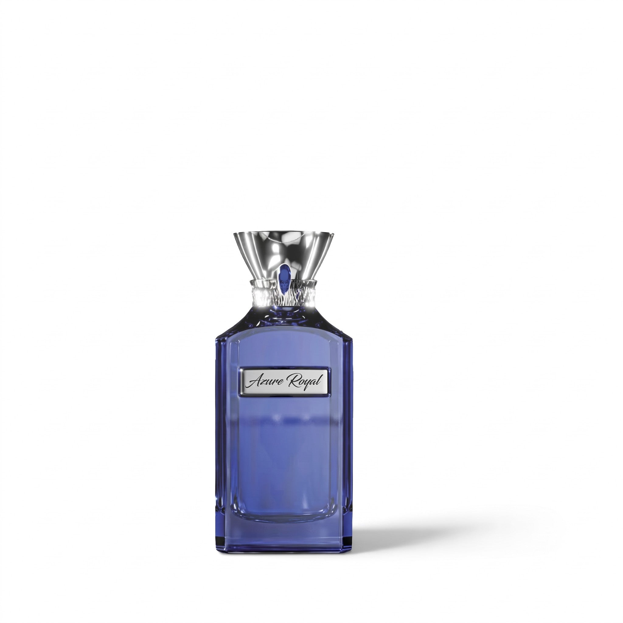 Palette 21 Azure Royal eau de parfum in a deep blue glass bottle with a silver cap and label on a white background