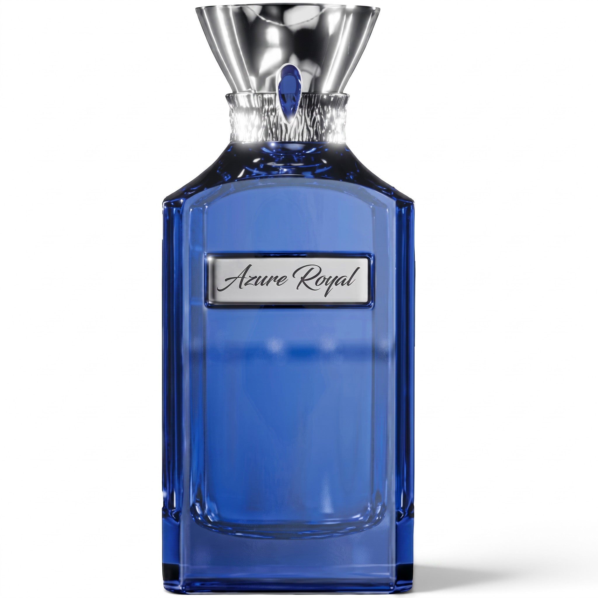 Palette 21 Azure Royal eau de parfum in a deep blue glass bottle with a silver cap and elegant label.