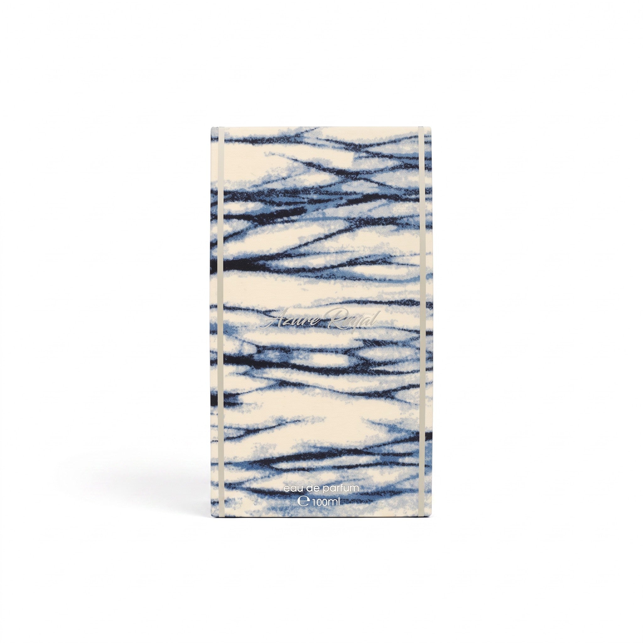 Palette 21 Azure Royal eau de parfum box with a blue and white abstract tie-dye pattern and silver accents.