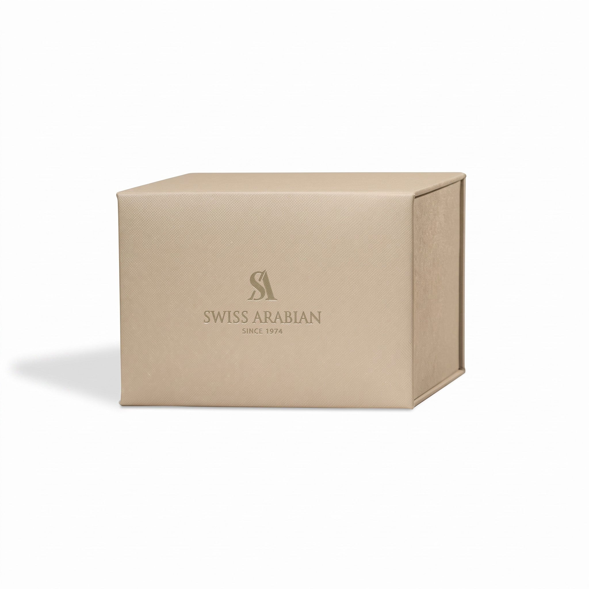 Palette 21 The Collector’s Edition II beige textured perfume gift box with Swiss Arabian logo