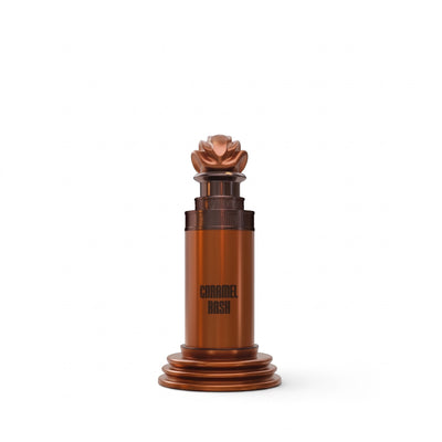 Palette 21 Paris Corner Caramel Bash unisex gourmand perfume bottle in a metallic bronze chess piece design