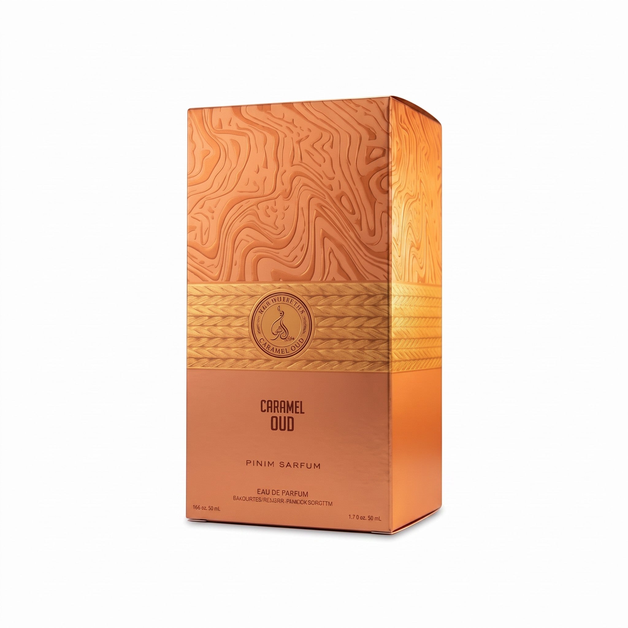 Palette 21 Paris Corner Caramel Bash EDP perfume box with textured copper and gold packaging design.