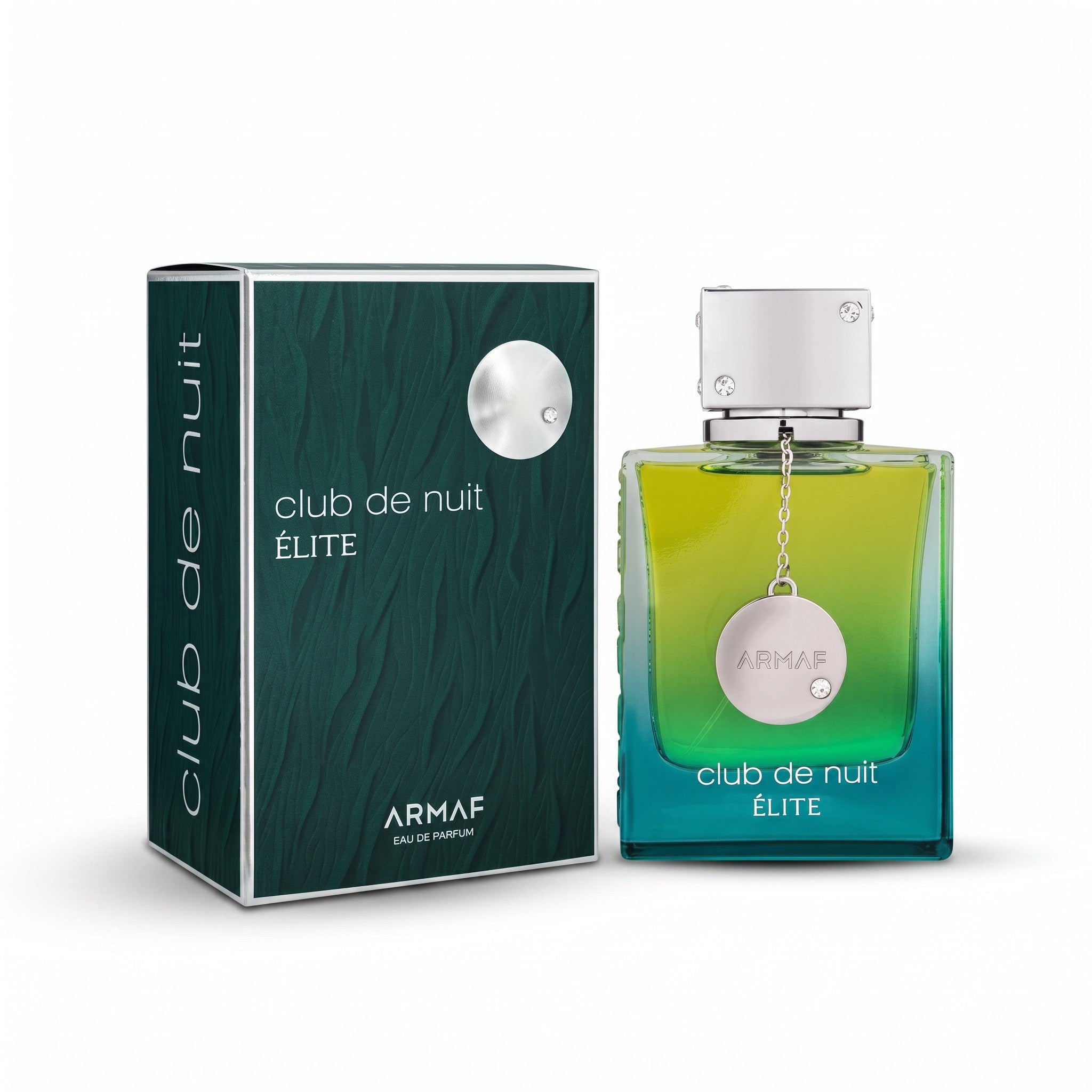 Palette 21 Club De Nuit Elite Armaf men's fragrance bottle with green and blue gradient glass and silver cap.