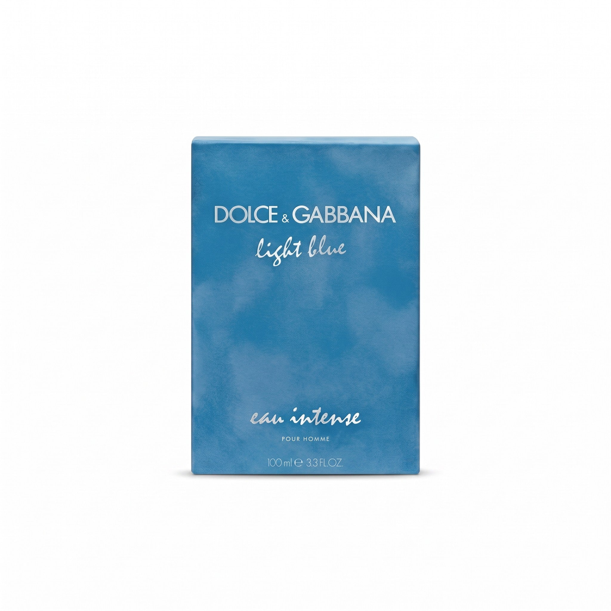 Palette 21 Dolce & Gabbana Light Blue Eau Intense Pour Homme fragrance box in a vibrant blue shade