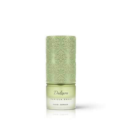 Palette 21 Paris Corner Dulzura Vanilla Envie perfume bottle with an intricate sage green embossed cap