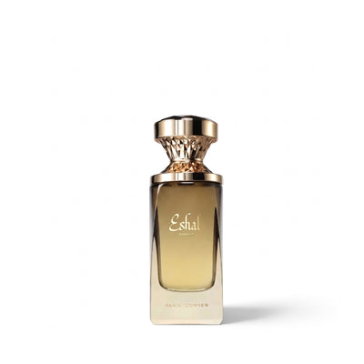 Palette 21 Paris Corner Eshal Vanilla eau de parfum in a luxurious glass bottle with a gold faceted cap.