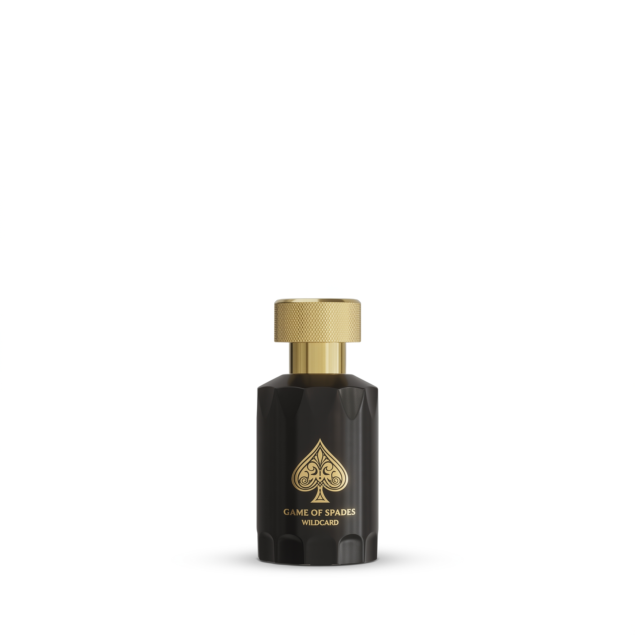 Palette 21 Game Of Spades Wildcard parfum in a black bottle with a gold spade emblem and textured gold cap.