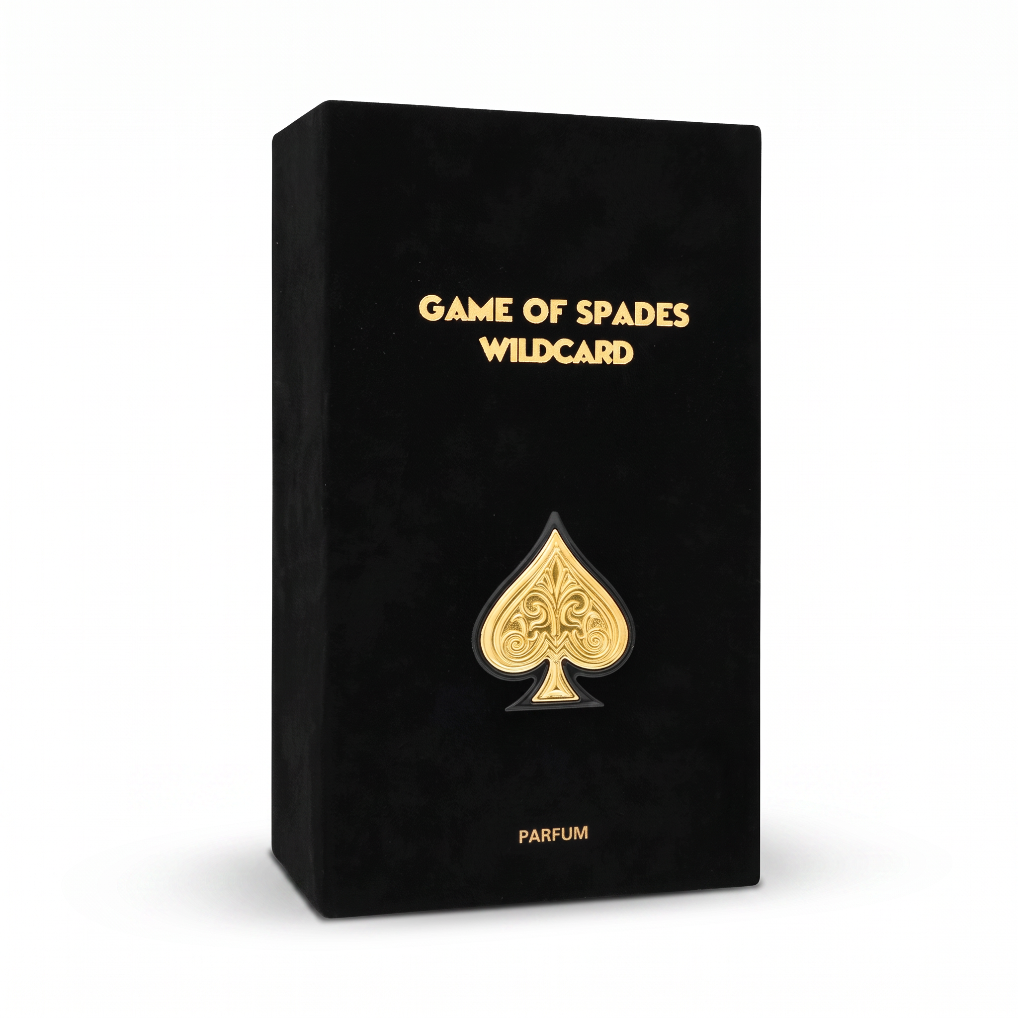 Palette 21 Game Of Spades Wildcard parfum box in black velvet with a prominent gold spade emblem and gold lettering.