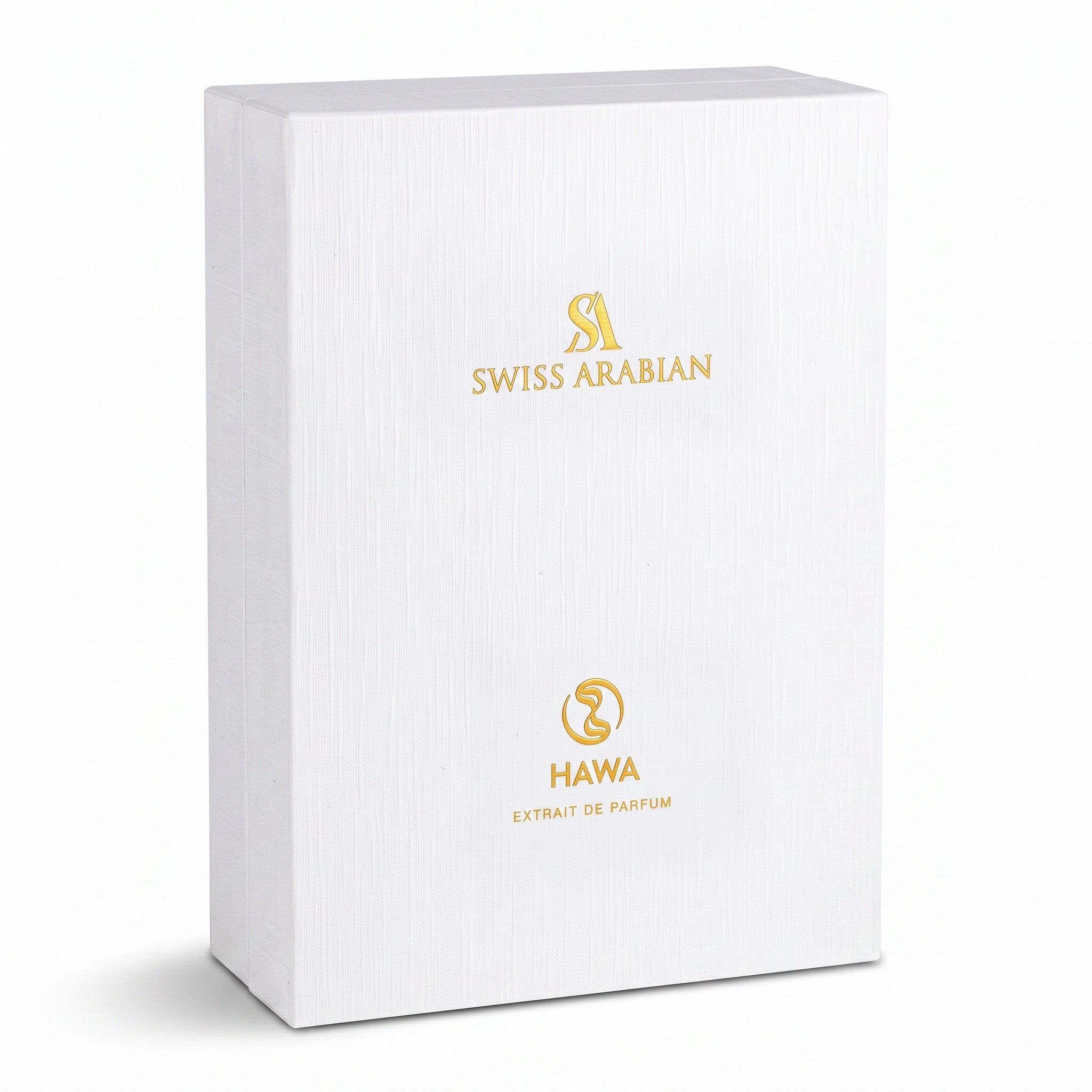 Palette 21 white textured gift box for Swiss Arabian Hawa Extrait de Parfum with gold embossed branding
