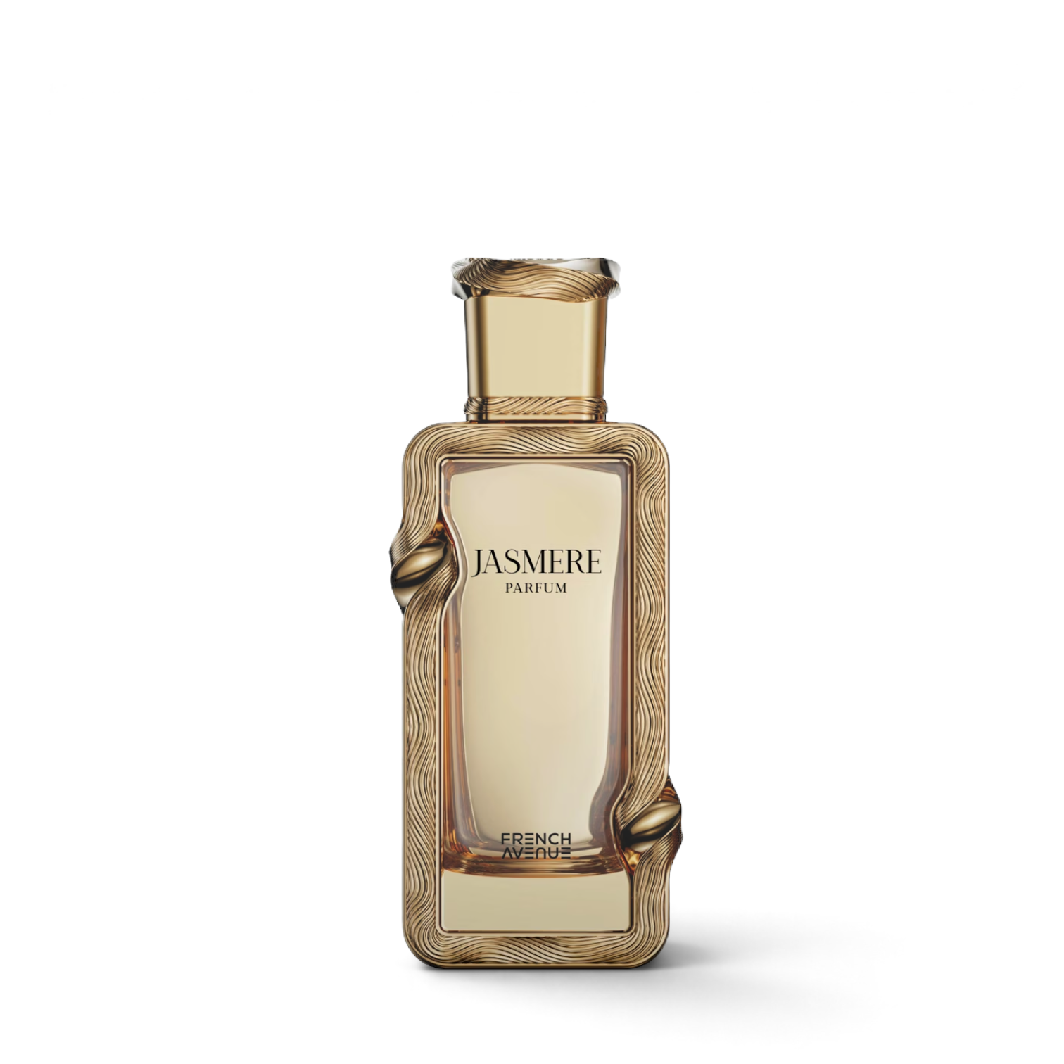 Palette 21 Jasmere French Avenue unisex parfum in a rectangular glass bottle with an ornate gold textured frame.
