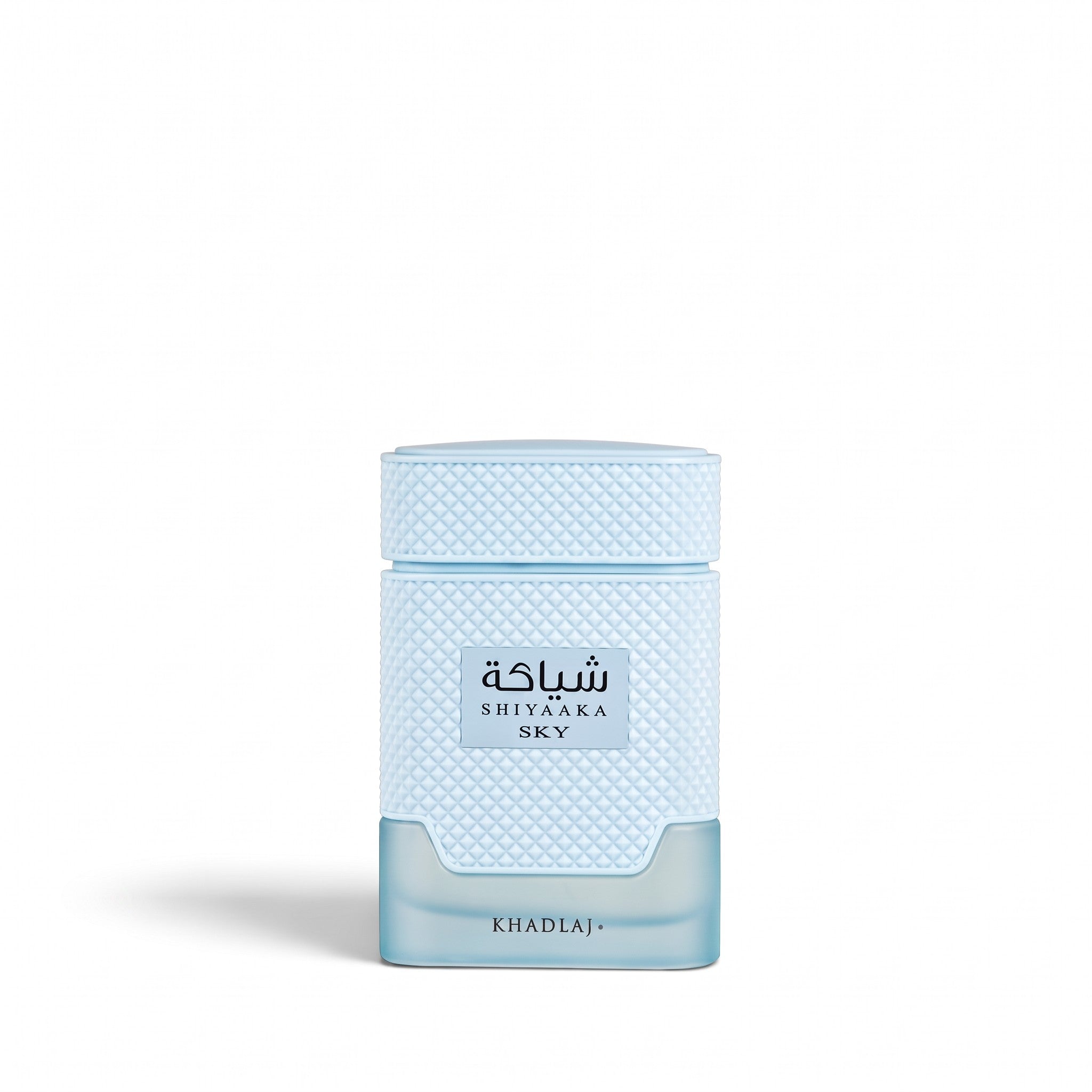 Palette 21 Khadlaj Shiyaaka Sky light blue textured perfume bottle for men with a frosted glass base