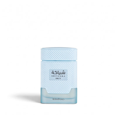 Palette 21 Khadlaj Shiyaaka Sky light blue textured perfume bottle for men with a frosted glass base