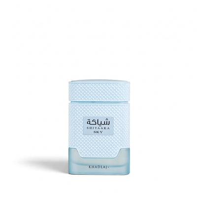 Palette 21 Khadlaj Shiyaaka Sky light blue textured perfume bottle for men with a frosted glass base