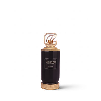 Palette 21 Momento Riiffs Perfumes in a sleek black bottle with an ornate gold cap and base