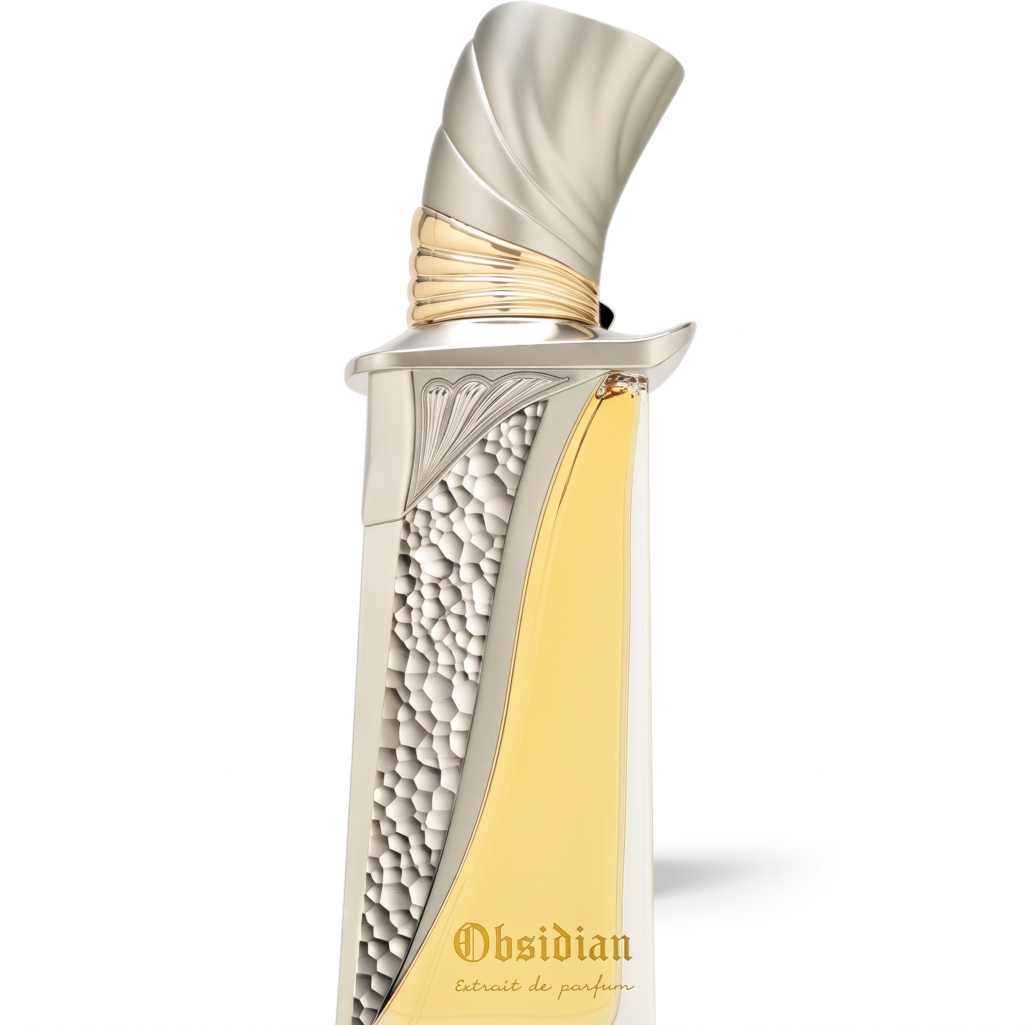Palette 21 Obsidian Extrait De Parfum in a sleek, architecturally inspired bottle with metallic and gold detailing.