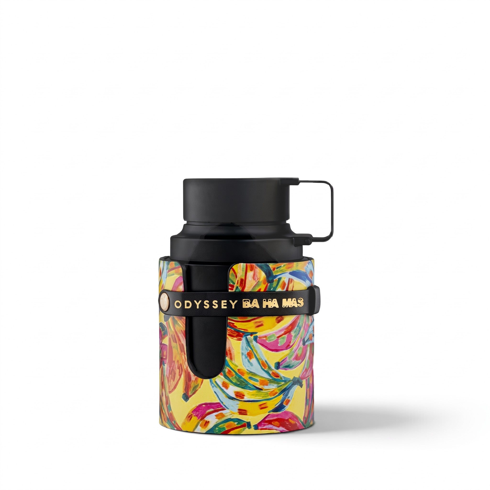 Palette 21 Odyssey BA HA MAS Eau de Parfum in a vibrant yellow bottle with a tropical banana print and black cap.