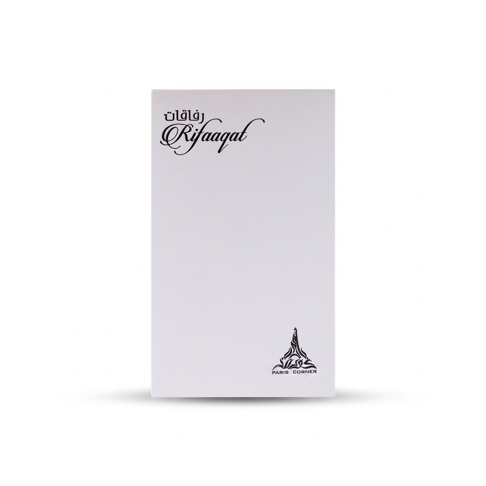 Palette 21 Paris Corner Rifaaqat Eau De Parfum white rectangular fragrance box with elegant black branding