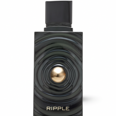 Palette 21 Ripple Eau de Parfum in a black rippled glass bottle with a central gold sphere accent.