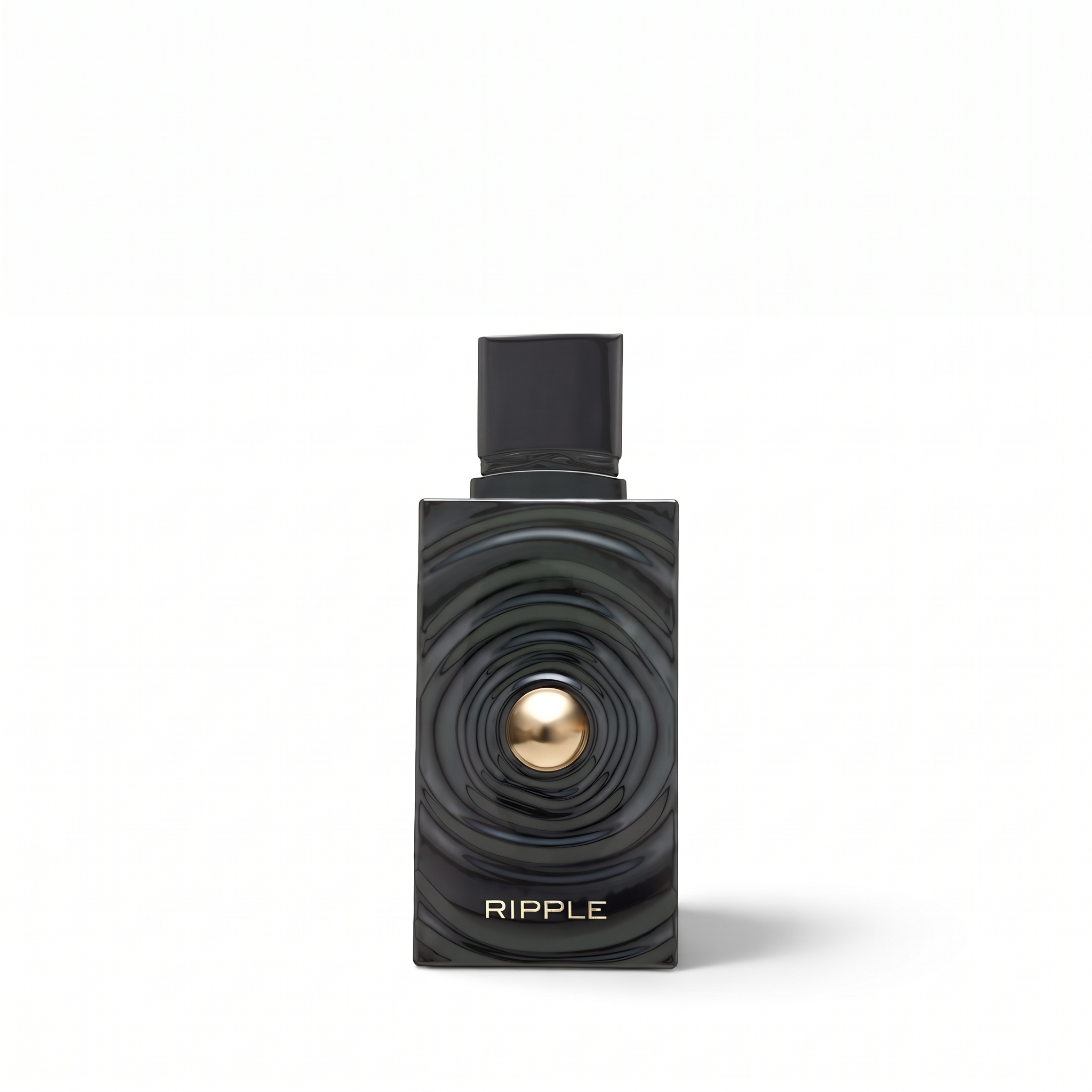 Palette 21 Ripple Eau de Parfum in a black rippled glass bottle with a central gold-toned sphere accent.