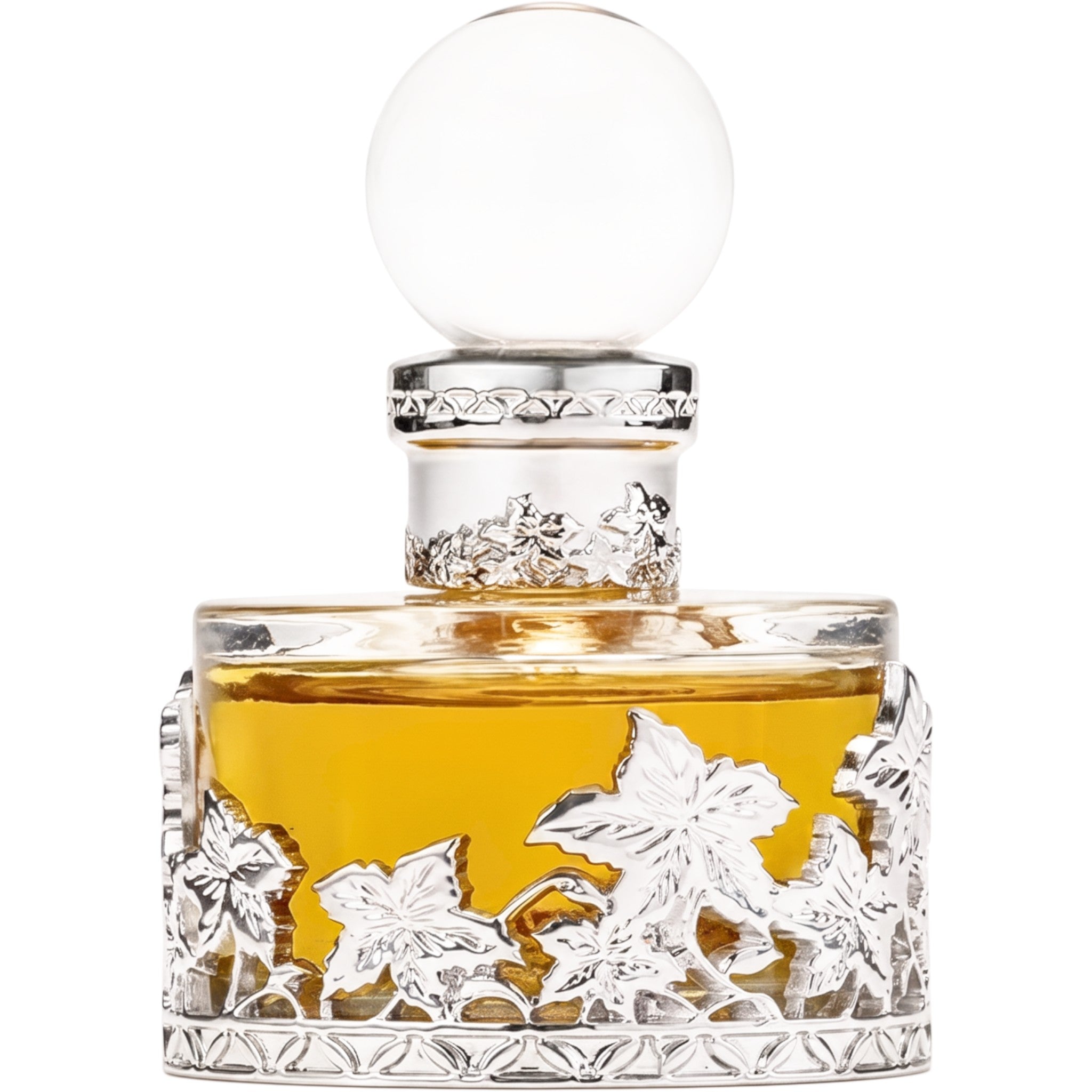 Palette 21 SWISS ARABIAN Rose Malaki perfume oil in an ornate glass bottle with silver metal leaf detailing