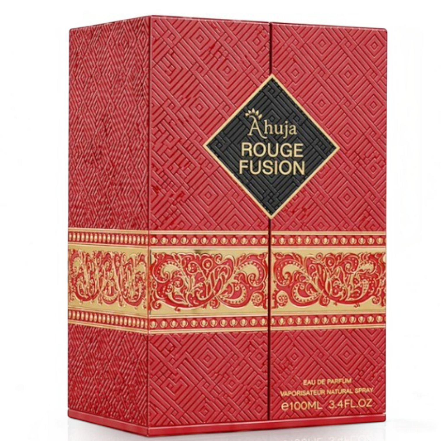 Palette 21 Rouge Fusion by Ahuja eau de parfum in a decorative red and gold textured box