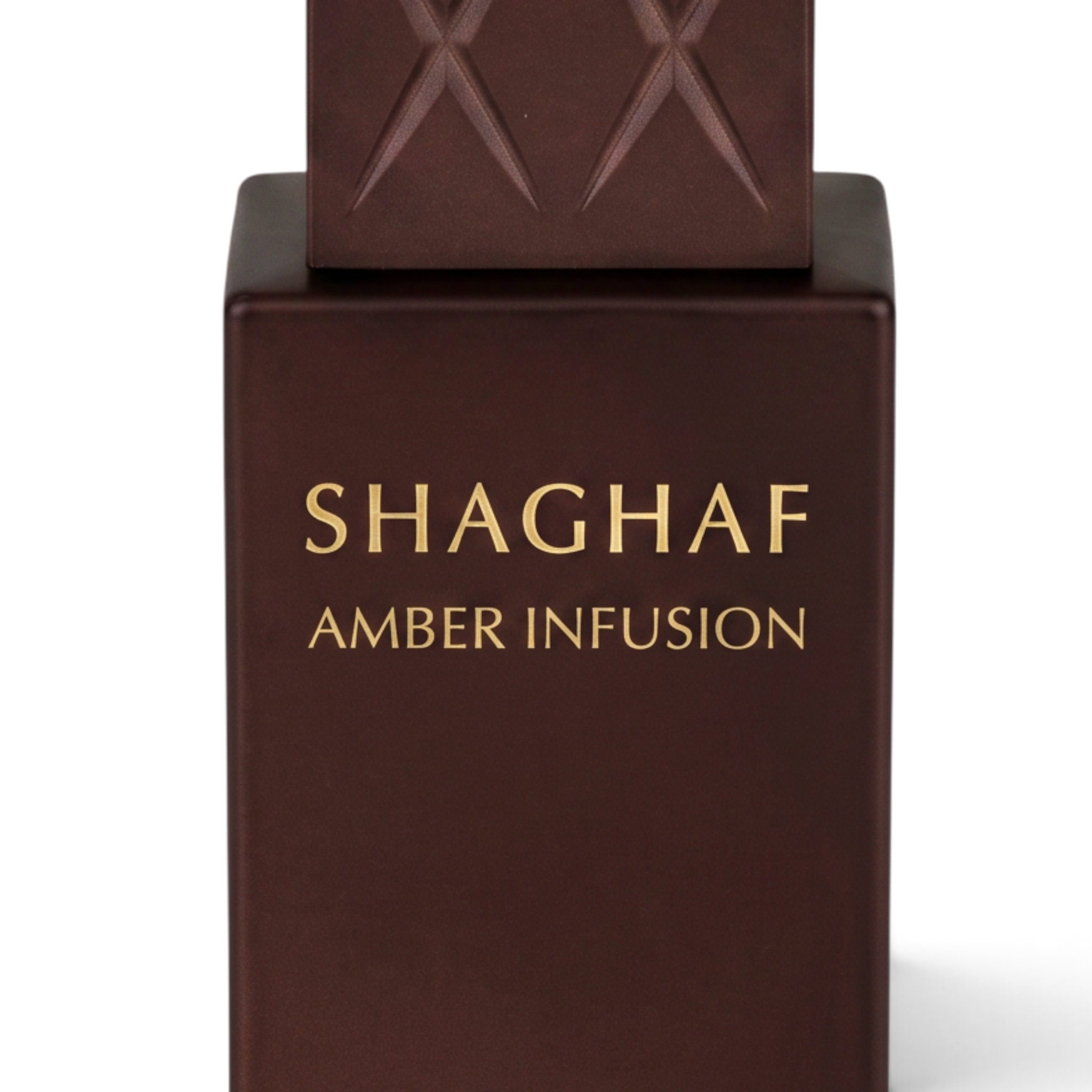 Palette 21 SWISS ARABIAN Shaghaf Amber Infusion perfume bottle in a sleek dark brown finish with gold lettering.