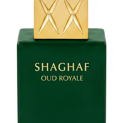 Palette 21 Swiss Arabian Shaghaf Oud Royale perfume bottle in deep green with a textured gold cap.