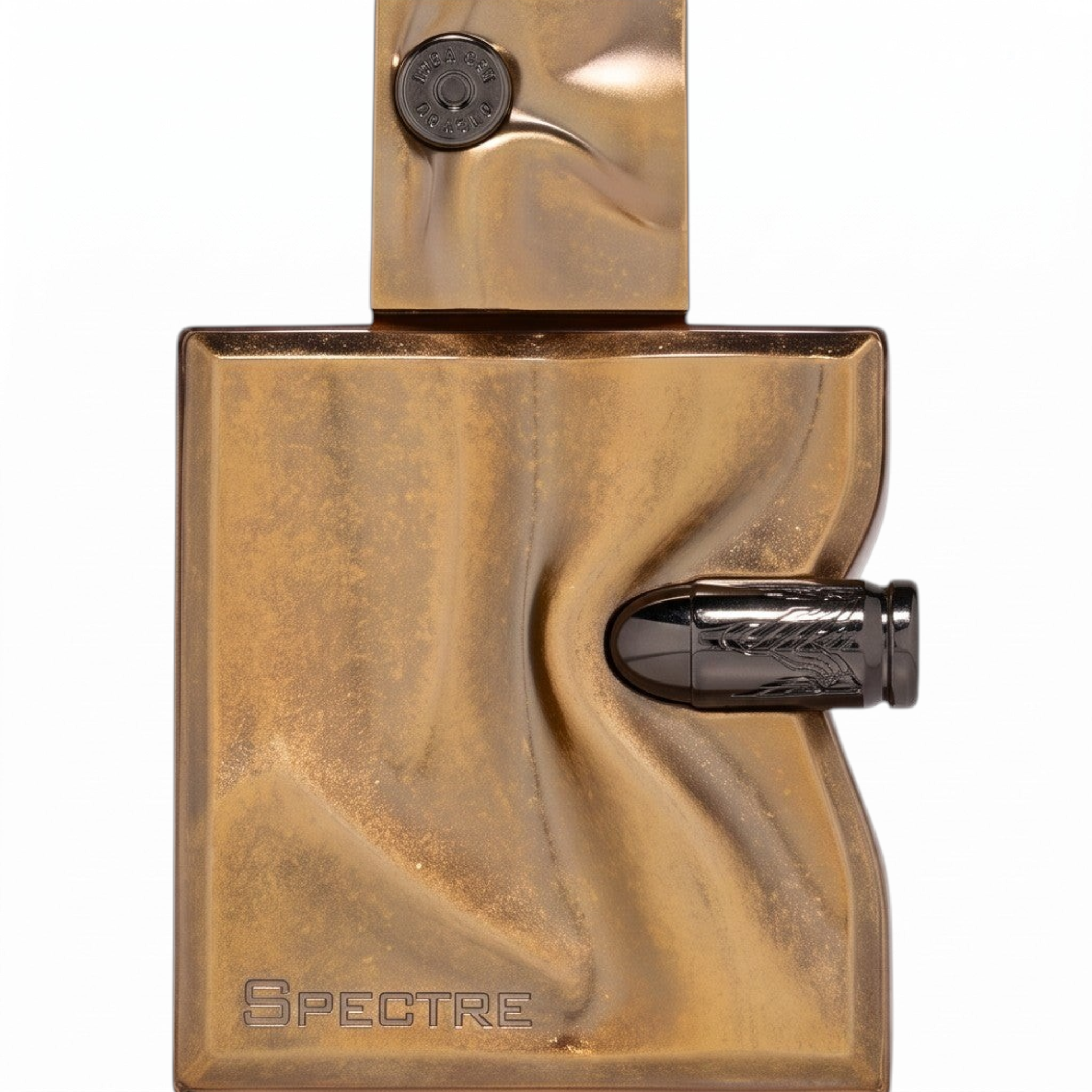 Palette 21 Spectre Eau De Parfum in a metallic bronze sculptural bottle with a unique bullet-shaped accent.