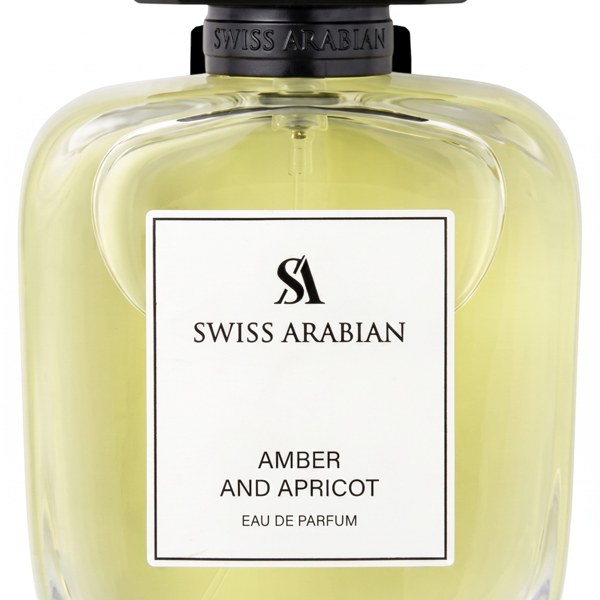 Palette 21 Swiss Arabian Amber and Apricot Eau de Parfum in a clear glass bottle with a black textured cap