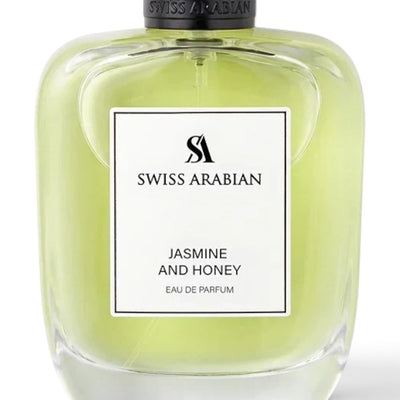 Palette 21 SWISS ARABIAN Jasmine and Honey Eau de Parfum in a clear glass bottle with a black cap