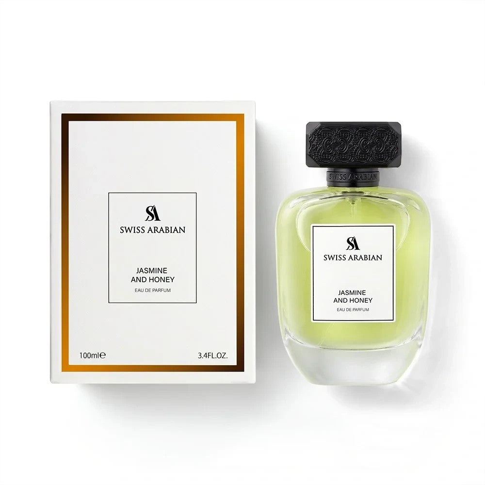 Palette 21 Swiss Arabian Jasmine and Honey Eau de Parfum bottle and white box packaging on a clean white background