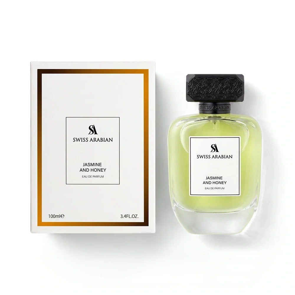 Palette 21 Swiss Arabian Jasmine and Honey Eau de Parfum bottle and white box packaging on a clean white background