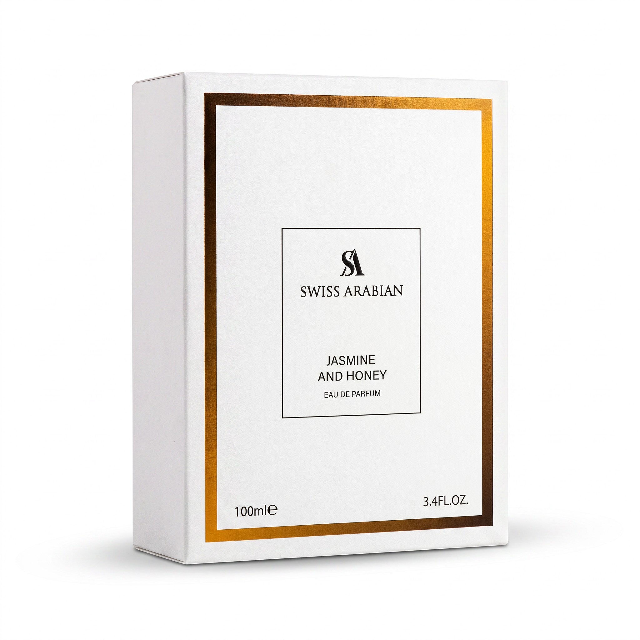 Palette 21 Swiss Arabian Jasmine and Honey Eau de Parfum white box with gold border and minimalist branding
