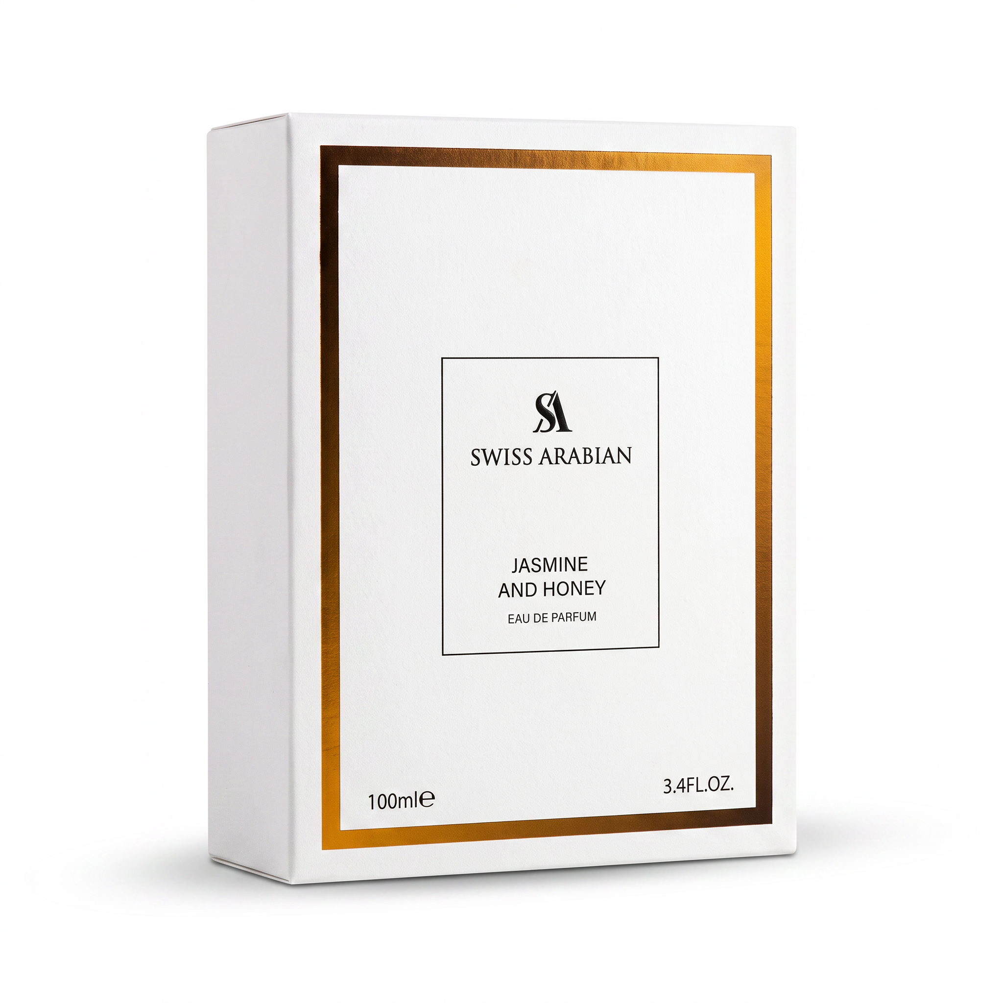 Palette 21 Swiss Arabian Jasmine and Honey Eau de Parfum white box with gold border and minimalist branding