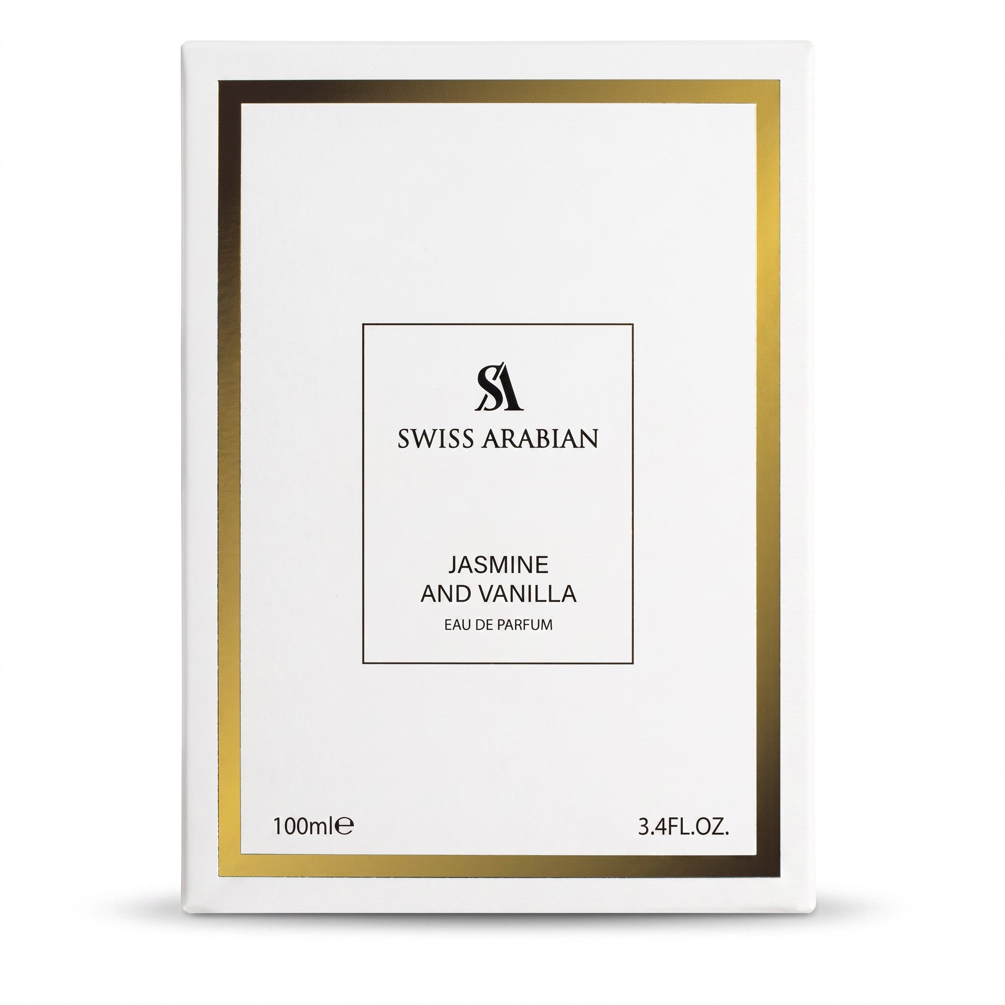 Palette 21 Swiss Arabian Jasmine and Vanilla Eau de Parfum in a white box with gold trim and elegant branding.