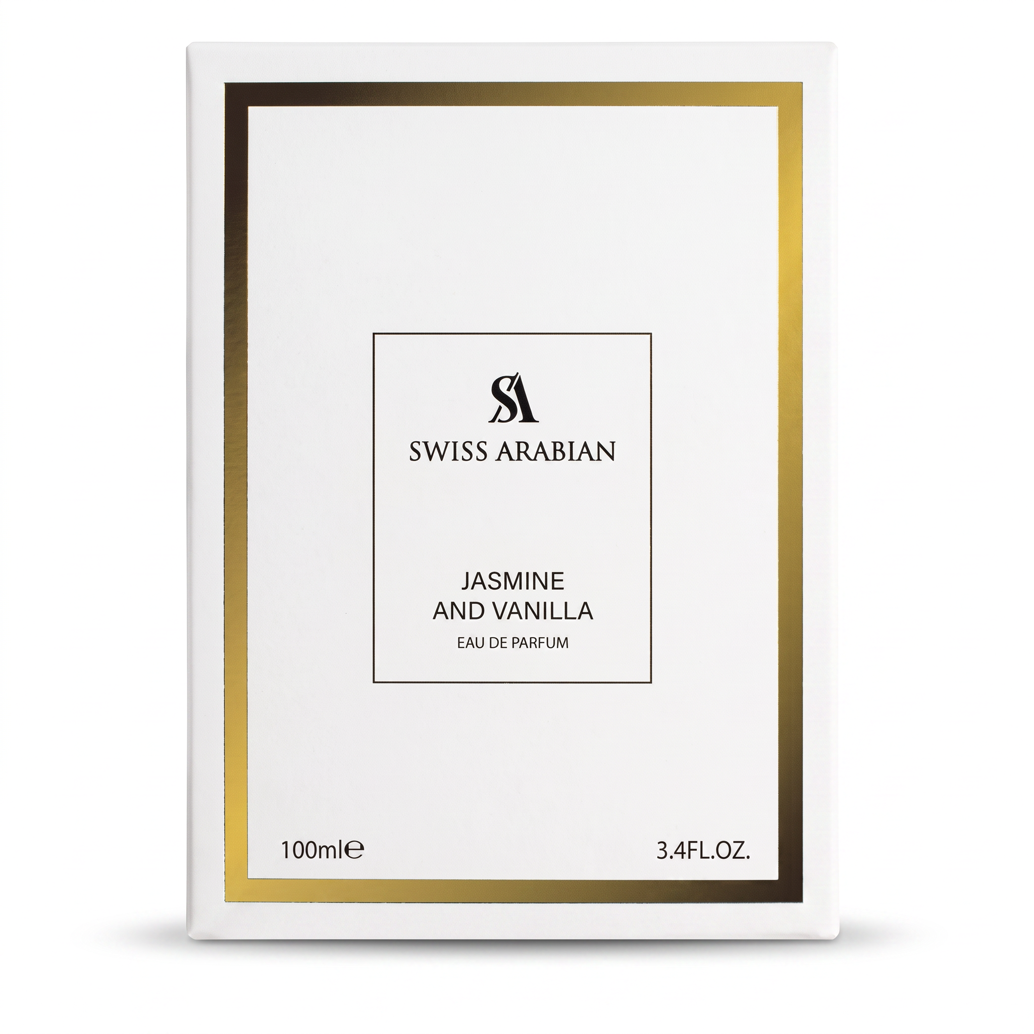 Palette 21 Swiss Arabian Jasmine and Vanilla Eau de Parfum in a white box with gold trim and elegant branding.