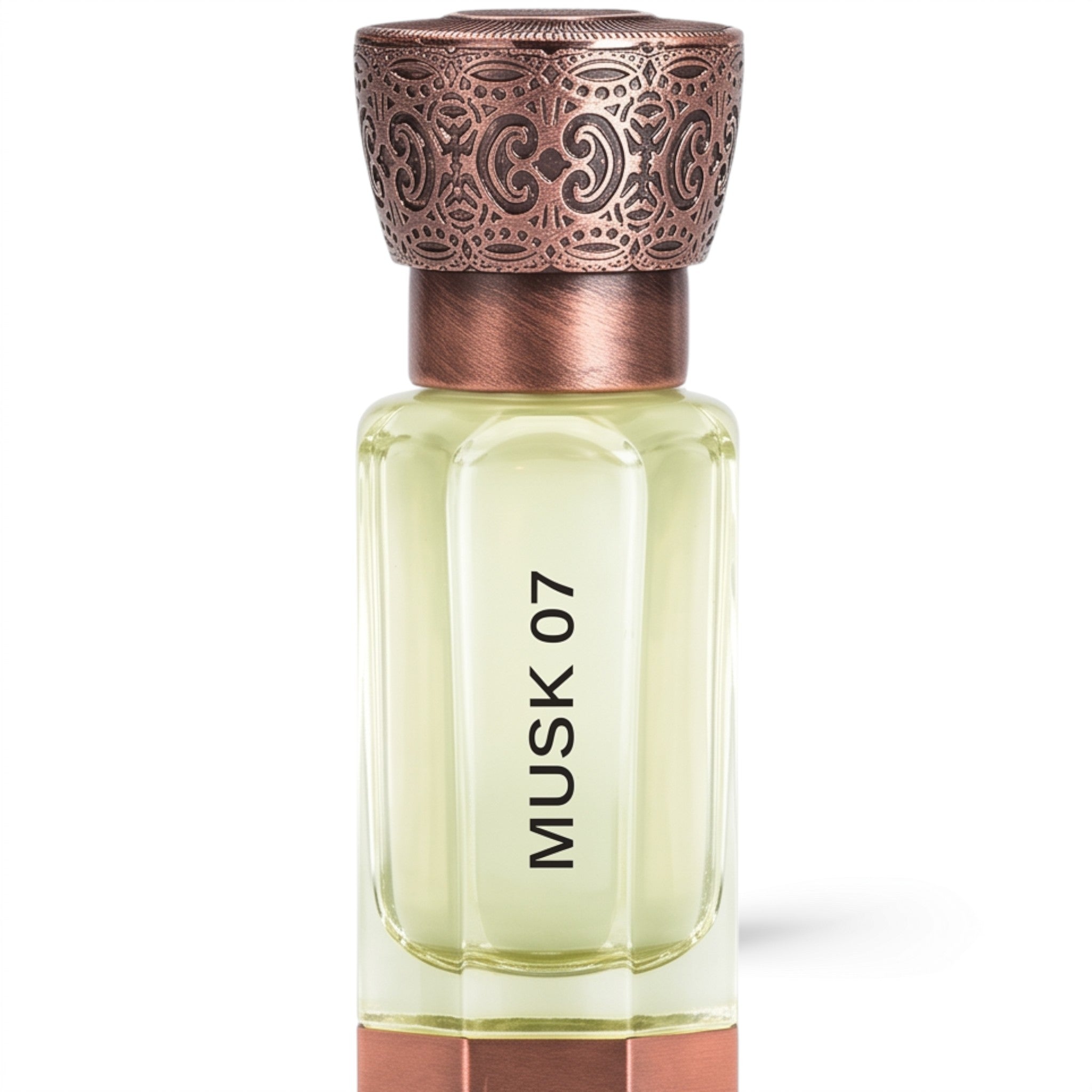 Palette 21 Swiss Arabian Musk 07 concentrated perfume oil in a glass bottle with an ornate antique metallic cap