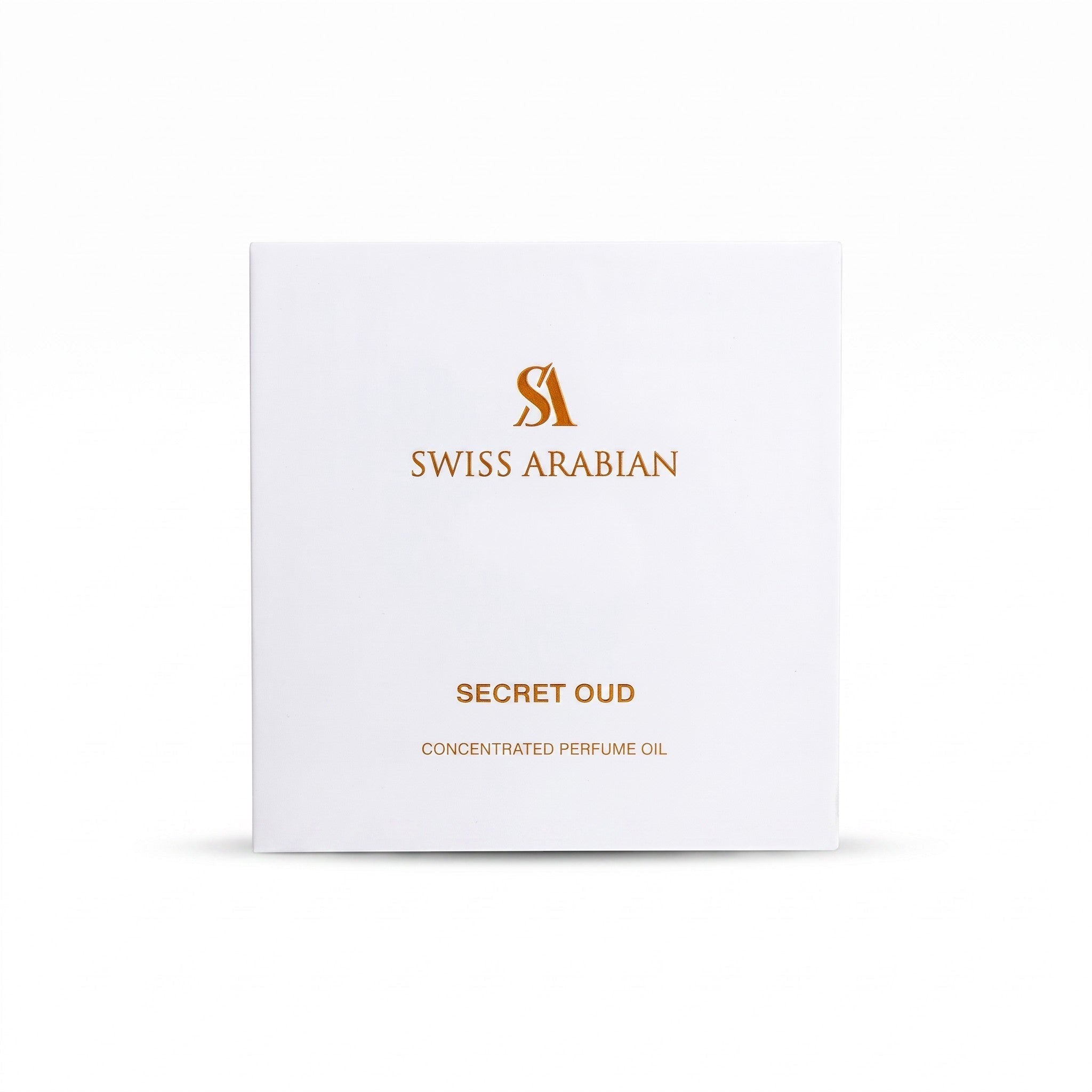 Palette 21 SWISS ARABIAN Secret Oud concentrated perfume oil white product box with gold branding