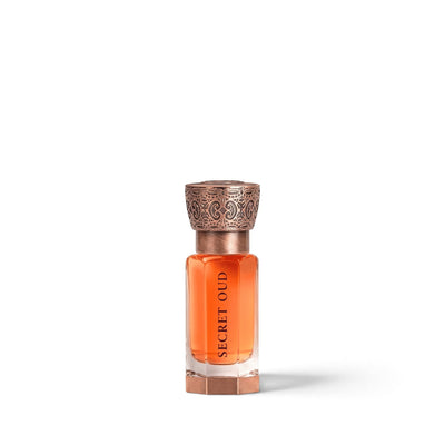 Swiss Arabian Secret Oud Concentrated Perfume Oil 12ml bottle with ornate metallic copper cap