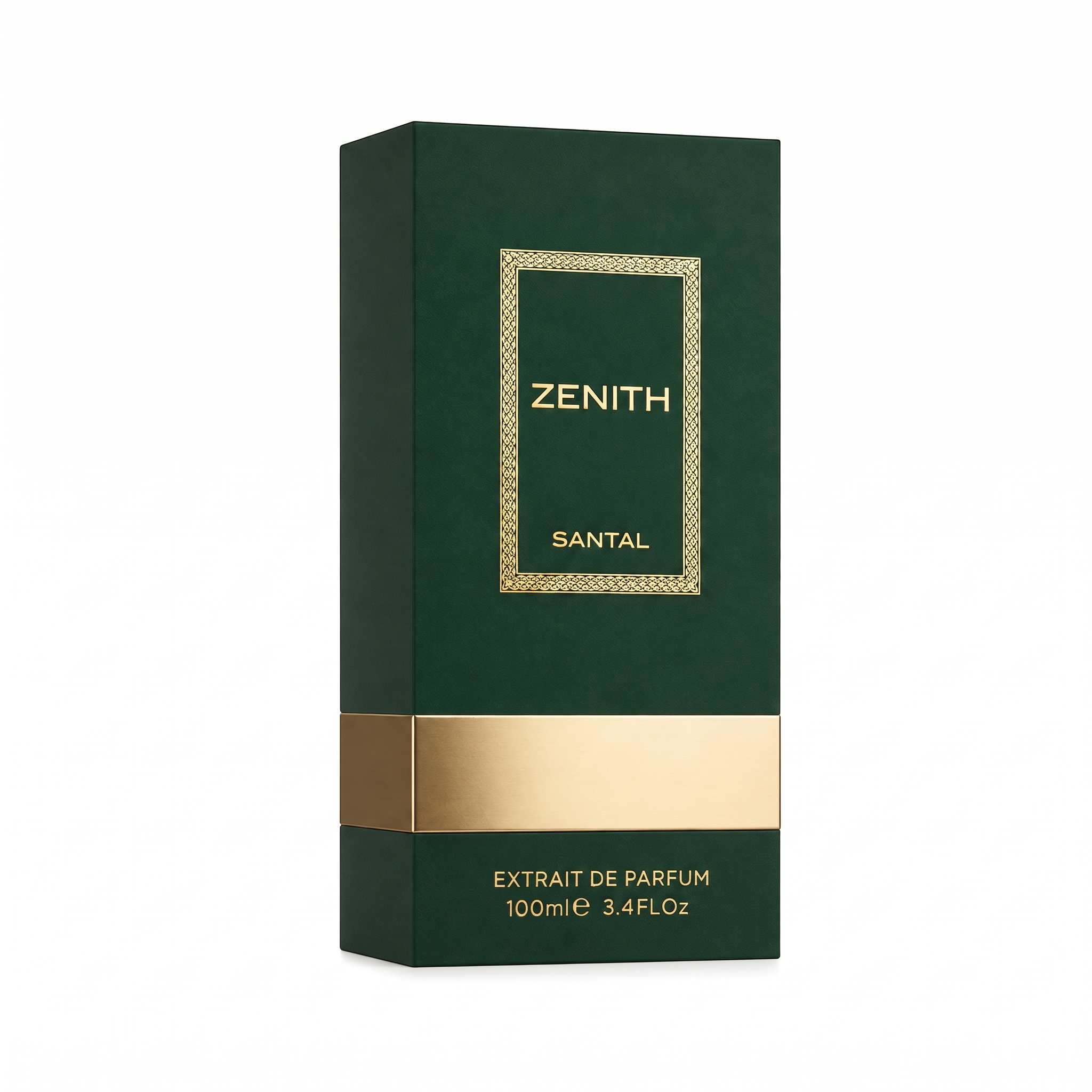 Palette 21 Zenith Santal Extrait de Parfum in a deep forest green box with elegant gold trim and lettering.