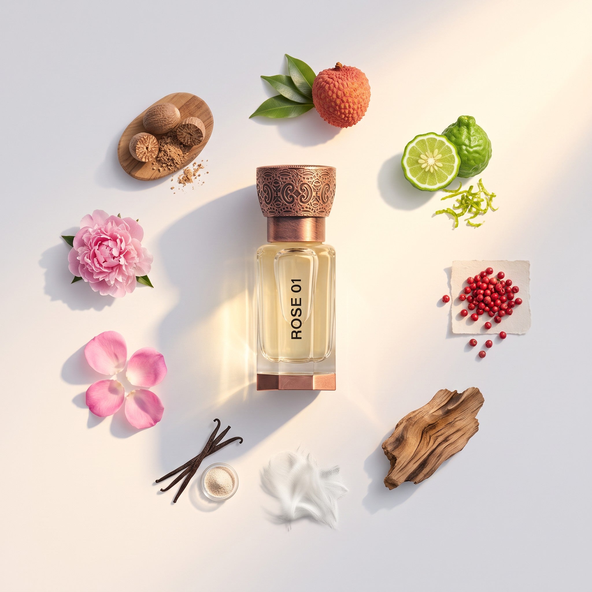 Swiss Arabian Rose 01 fragrance notes: lychee, Bulgarian rose, peony, vanilla and cashmere wood